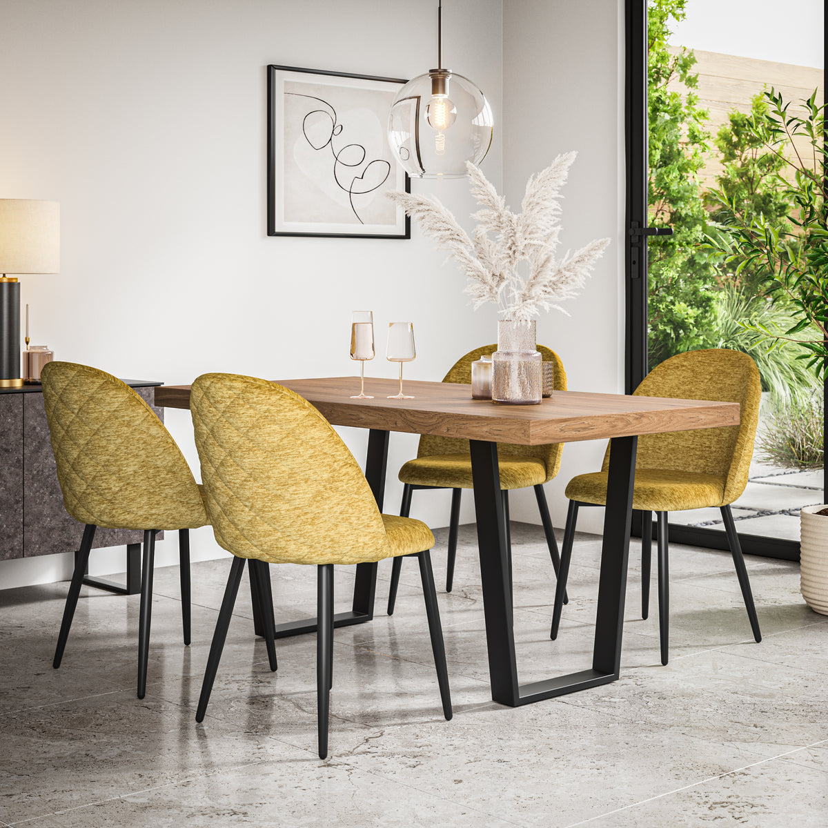 Aria Oak Effect Top Rectangle Dining Table & Raye Velvet Chair