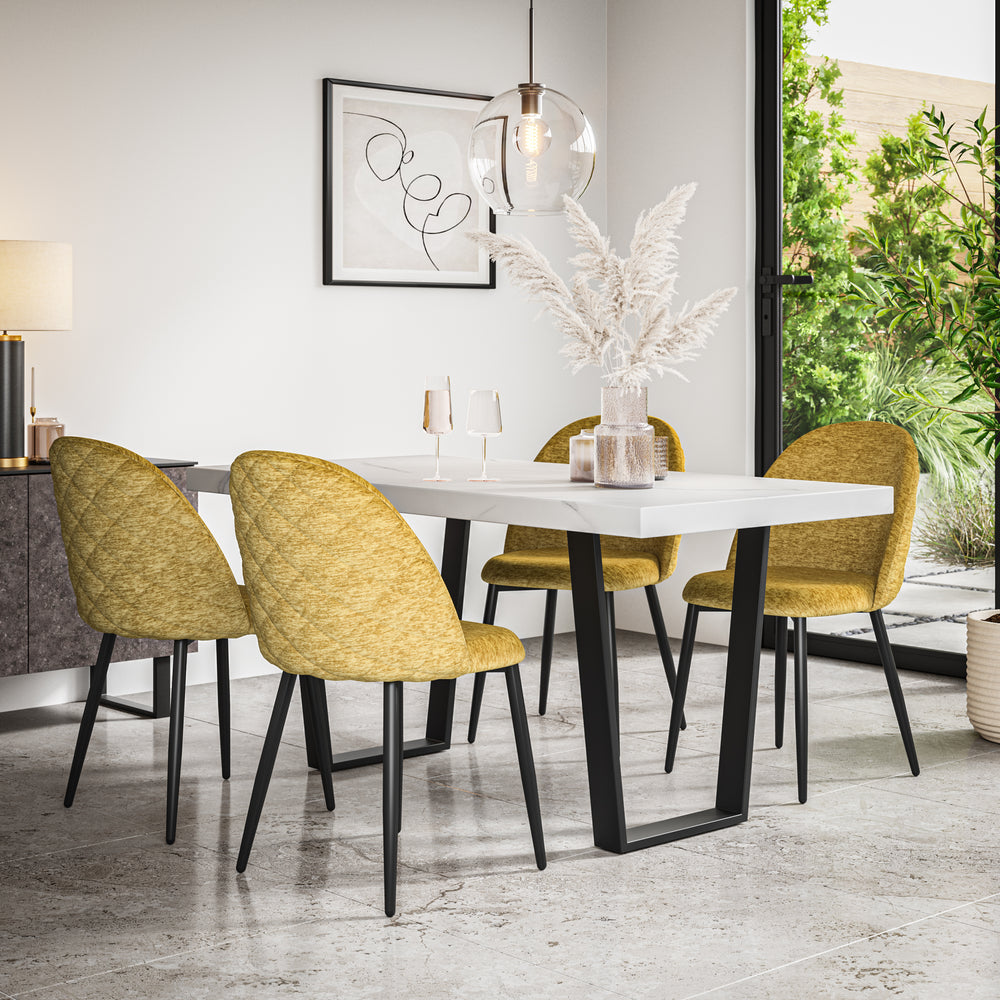 Aria White Marble Top Rectangle Dining Table & Raye Velvet Chair