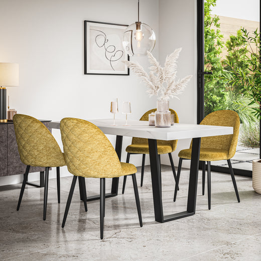Aria White Marble Top Rectangle Dining Table & Raye Velvet Chair
