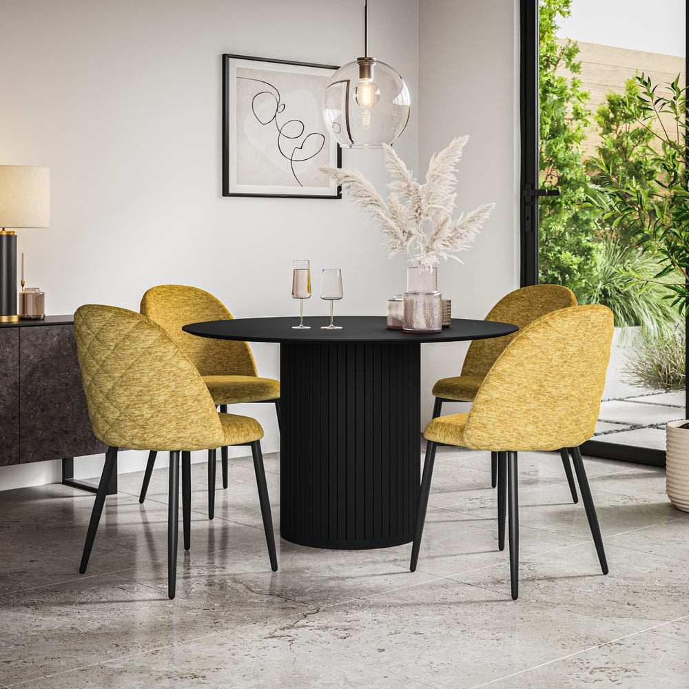 Arlo Black Table Top W Black Legs + Raye Velvet Dining Chair Set