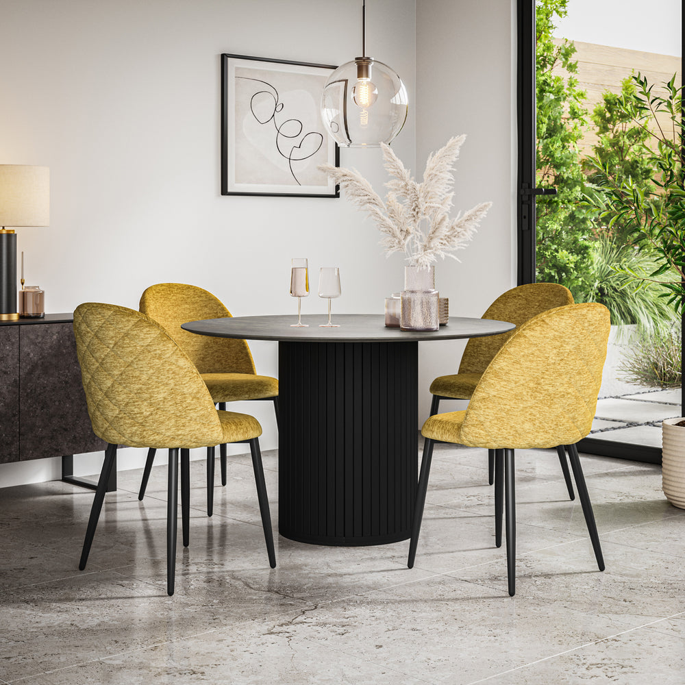 Arlo Concrete Tabletop W Black Legs + Raye Velvet Dining Chair Set