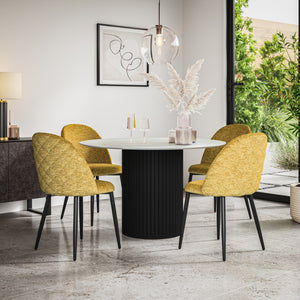 Arlo White Marble Tabletop W Black Legs + Raye Velvet Dining Chair Set