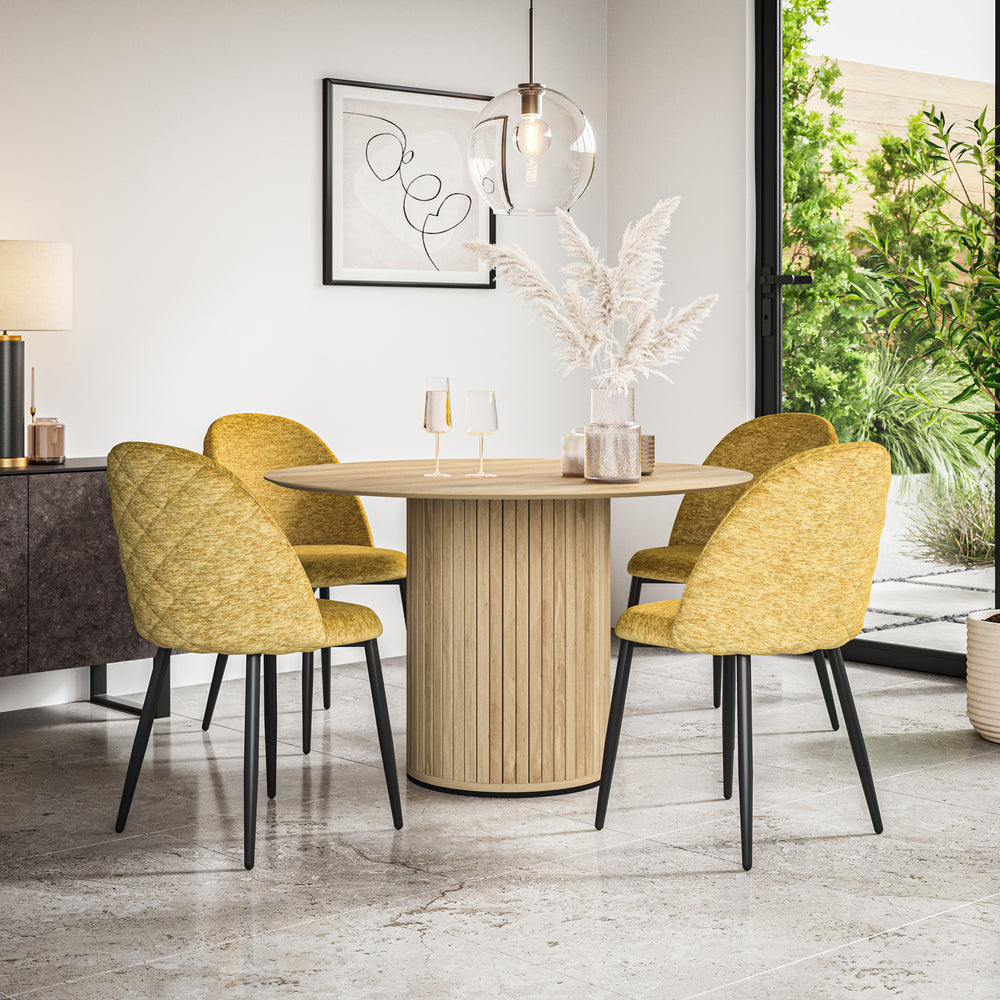 Arlo Oak Tabletop W Oak Legs + Raye Velvet Dining Chair Set