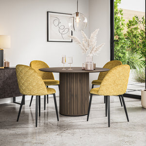 Arlo Walnut Tabletop W Walnut Legs + Raye Velvet Dining Chair Set