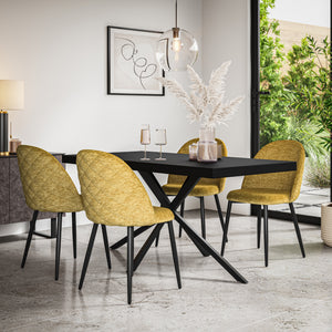 Donni Black Top Rectangle Dining Table & Raye Velvet Chair