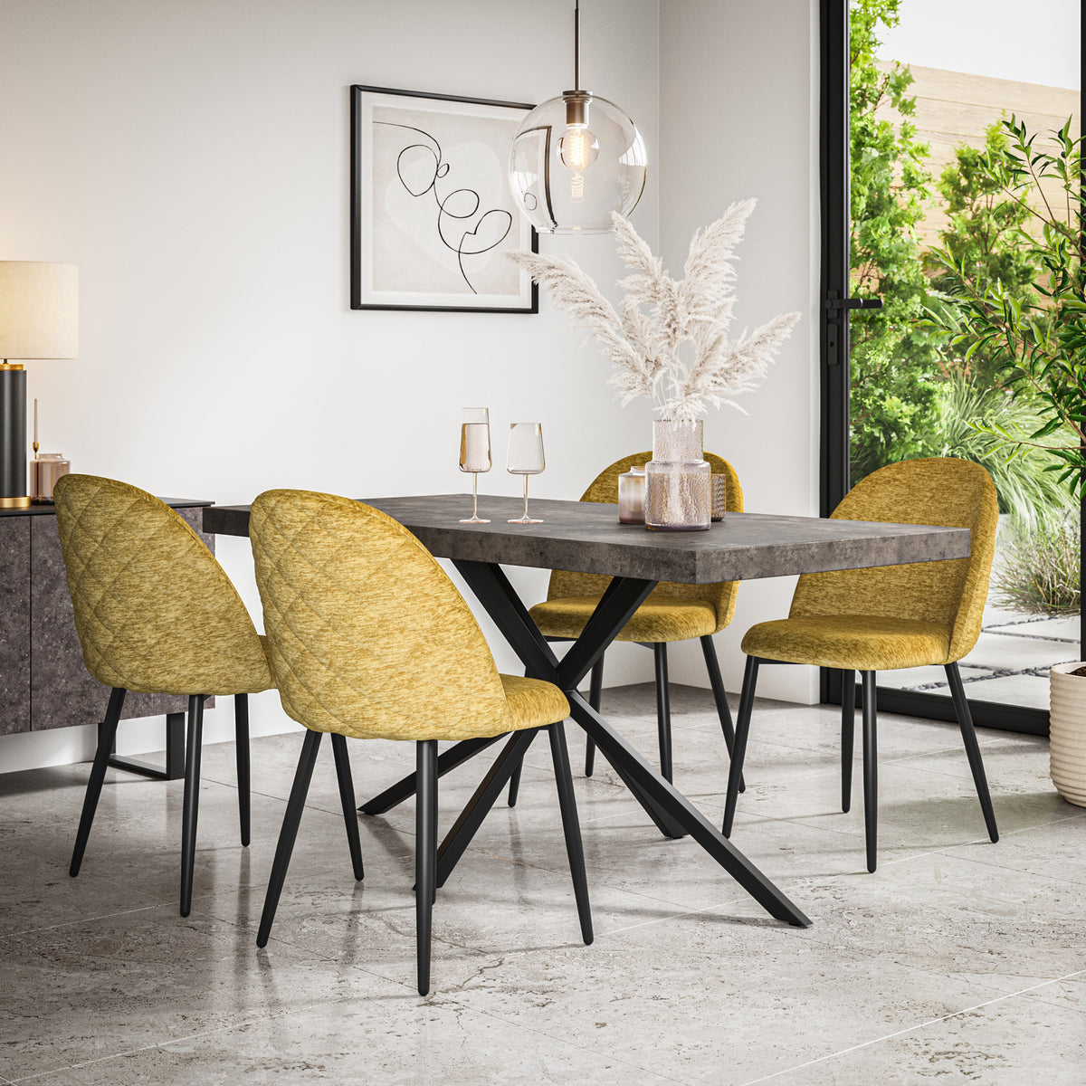Donni Concrete Effect Top Rectangle Dining Table & Raye Velvet Chair