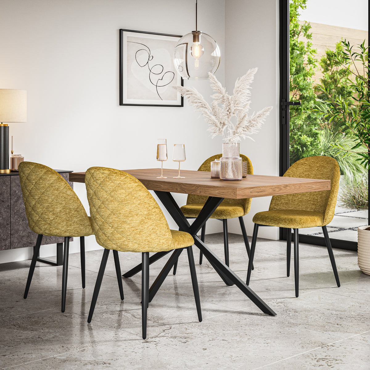 Donni Oak Effect Top Rectangle Dining Table & Raye Velvet Chair