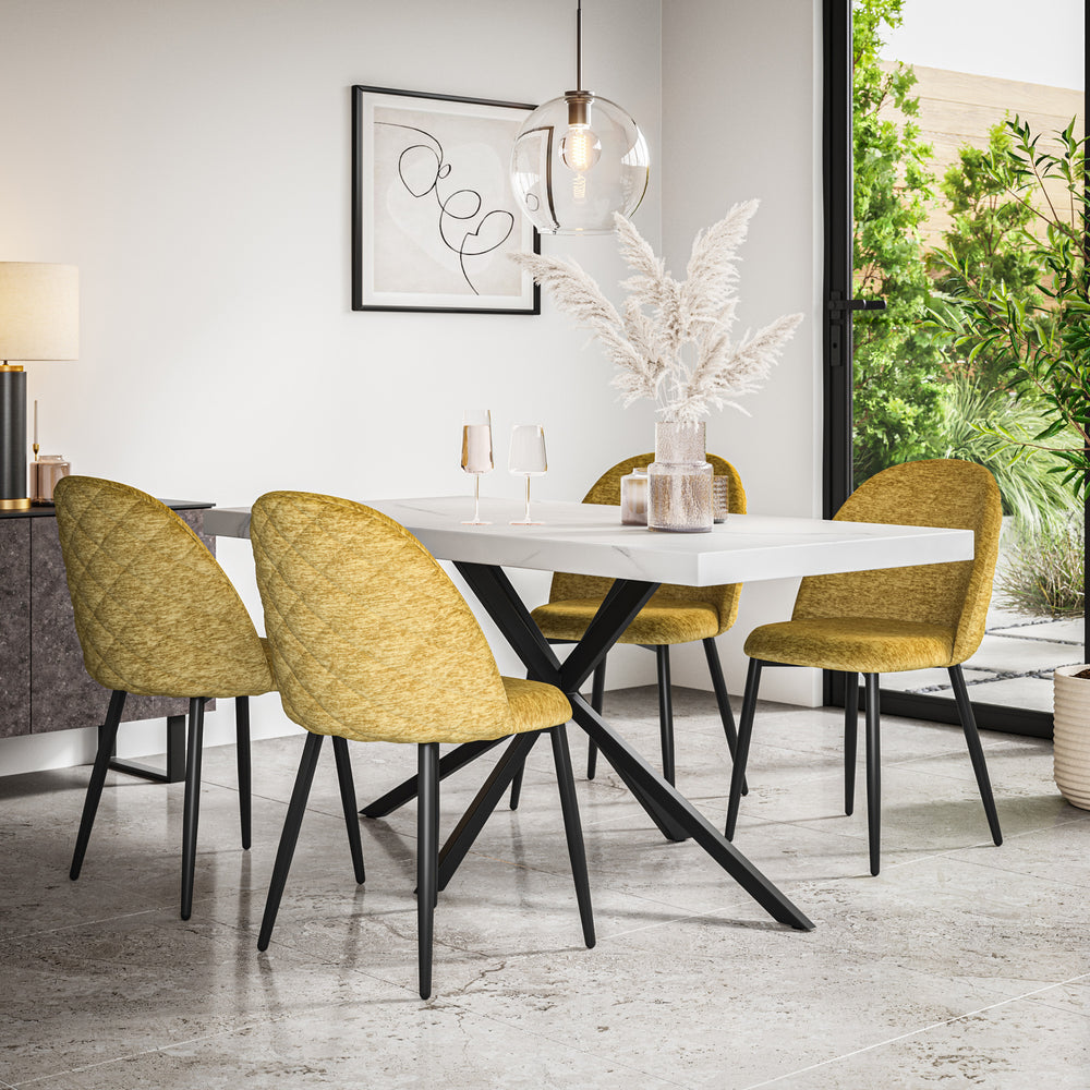 Donni White Marble Top Rectangle Dining Table & Raye Velvet Chair