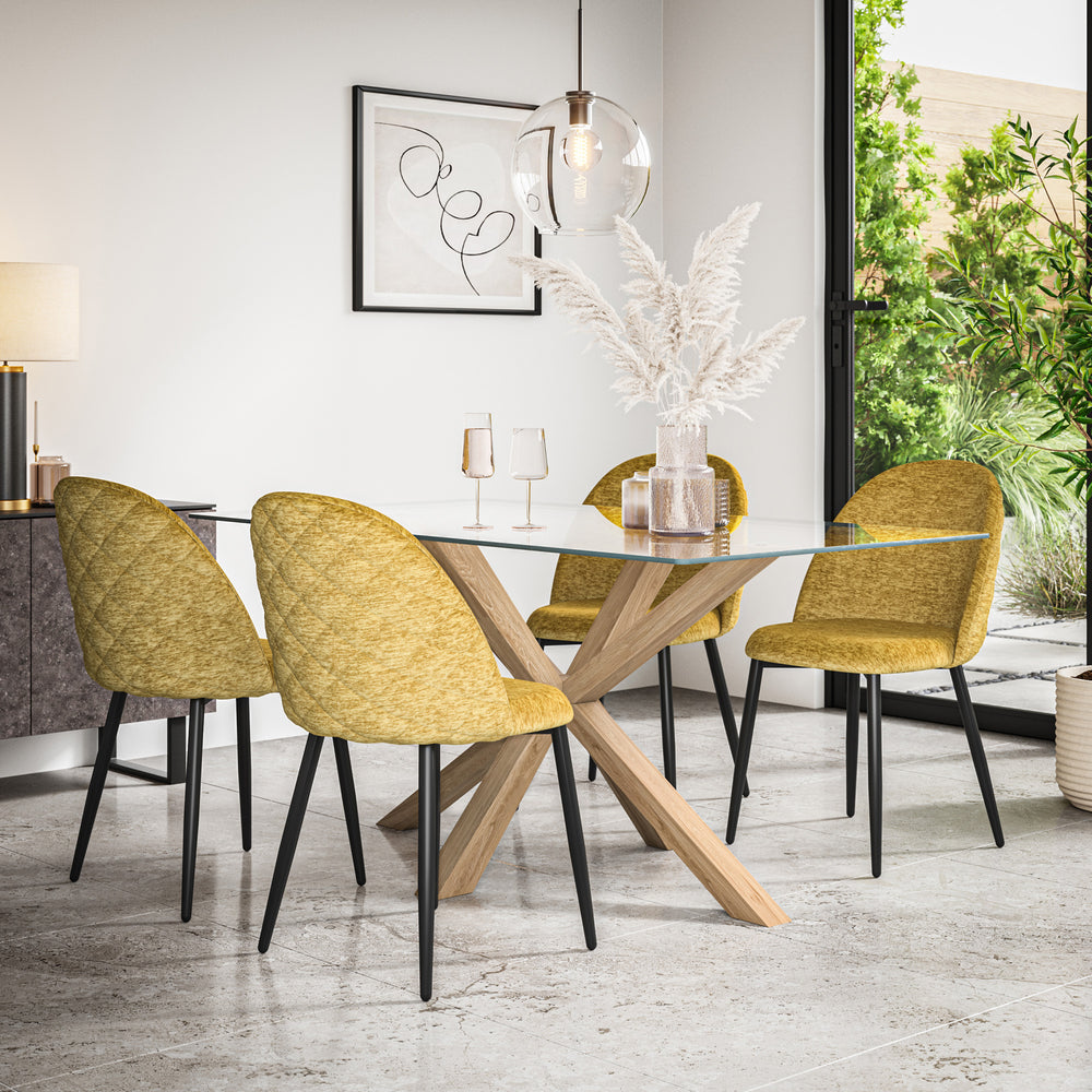 Etta Glass Top Rectangle Dining Table & Raye Velvet Chair