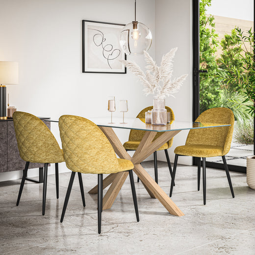 Etta Glass Top Rectangle Dining Table & Raye Velvet Chair
