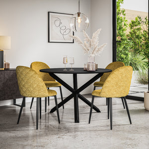 Malvern Black Top with Black Legs Round Dining Table & Raye Velvet Chair