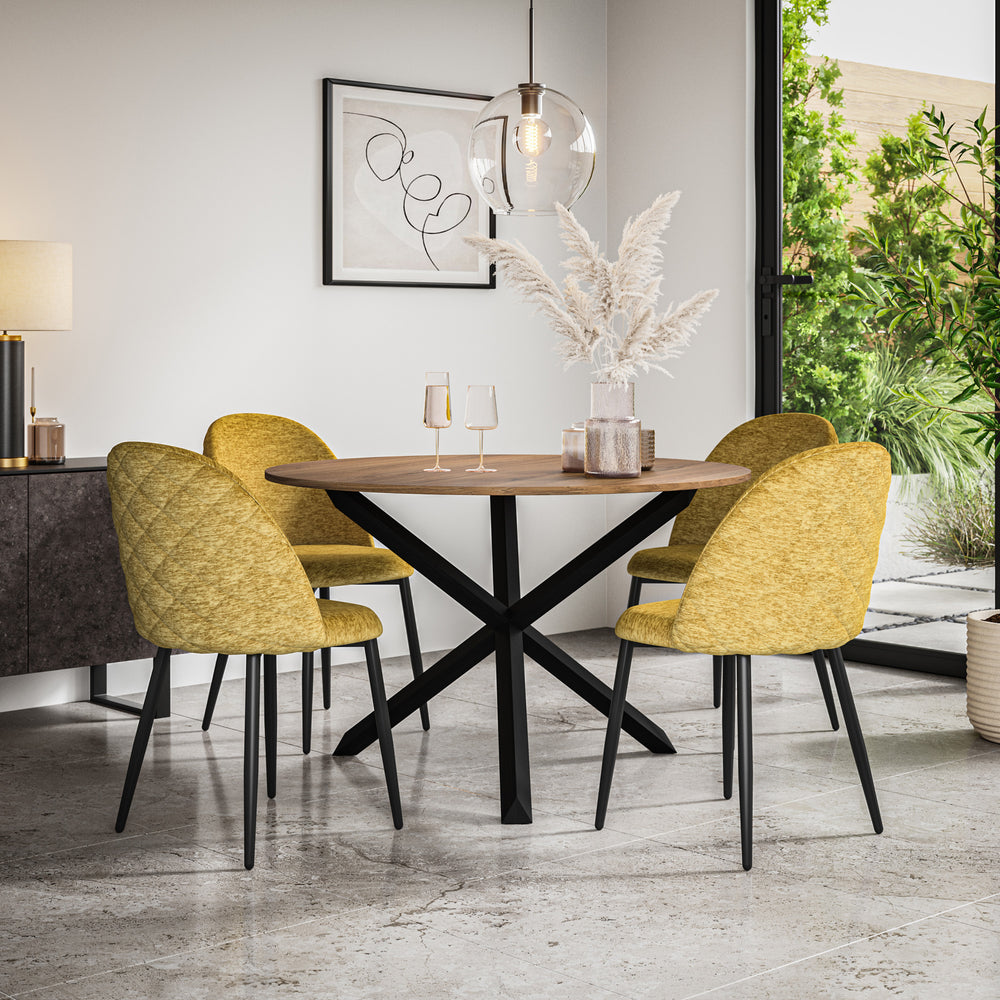 Malvern Oak Effect Top with Black Legs Round Dining Table & Raye Velvet Chair