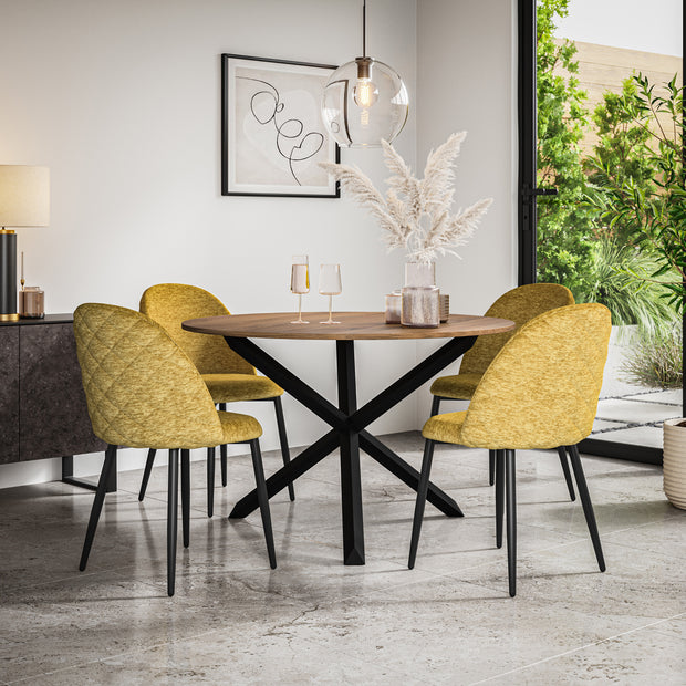 Malvern Oak Effect Top with Black Legs Round Dining Table & Raye Velvet Chair