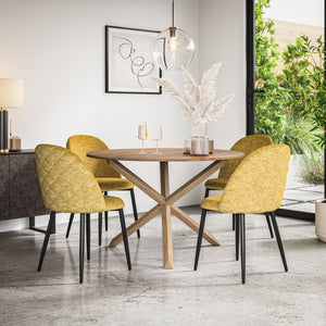 Malvern Oak Effect Top W Oak Leg Round Table & Raye Velvet Chair