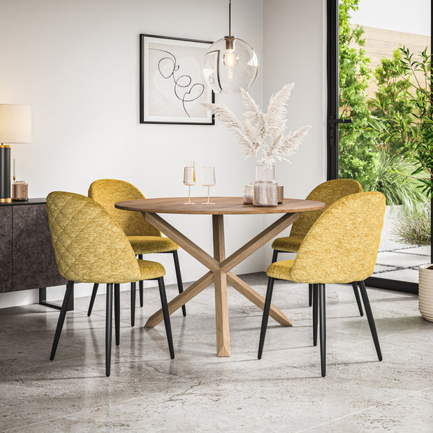 Malvern Oak Effect Top W Oak Leg Round Table & Raye Velvet Chair
