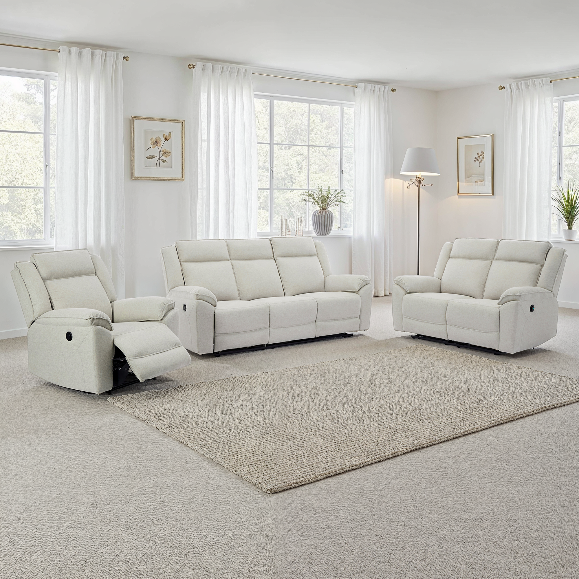 Skye 1+2+3 Seater Linen Electric Recliner Sofa Set