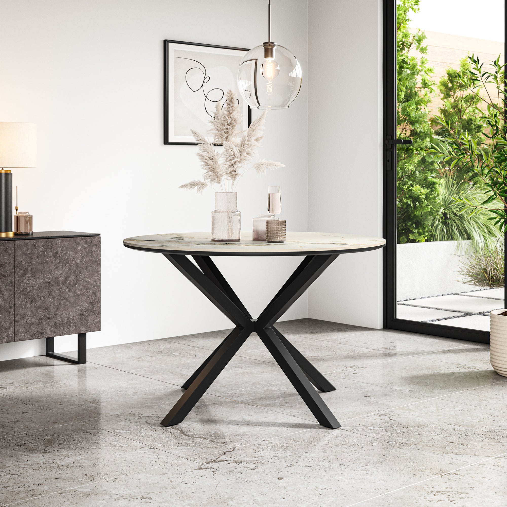 Calne Sintered Stone Ceramic Round Dining Table Gloss/Matt 4-6 Seater