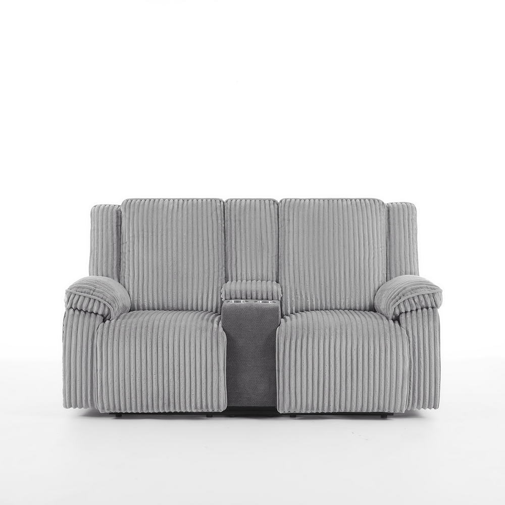 Verona 2 Seater Jumbo Cord Manual Recliner Sofa w Drinks Console