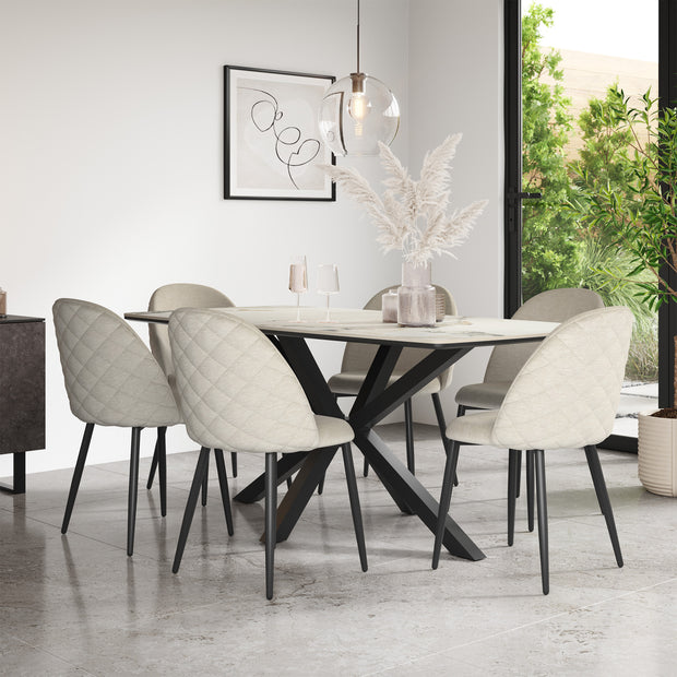 Juno Calcutta Gold Tabletop W Black Legs + Raye Velvet Dining Chair Set