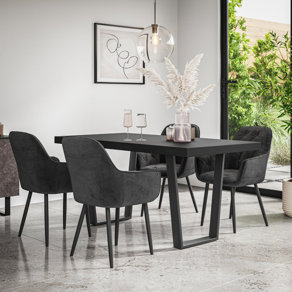 Aria Dining Table And Chairs -  Black Table Top w Black Legs + Anika Dining Chair Set of 4/6