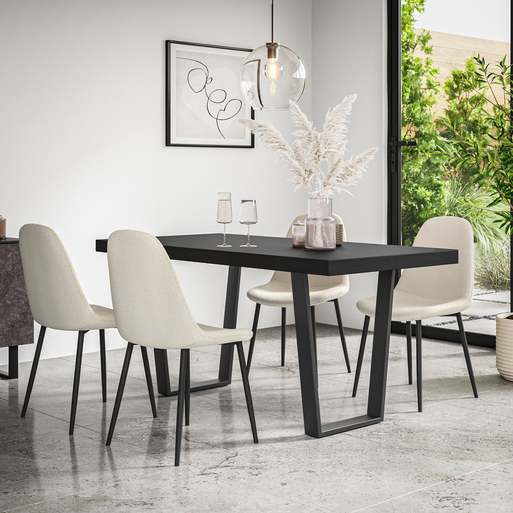 Aria Dining Table And Chairs -  Black Table Top w Black Legs + Maya Boucle Dining Chair Set of 4/6