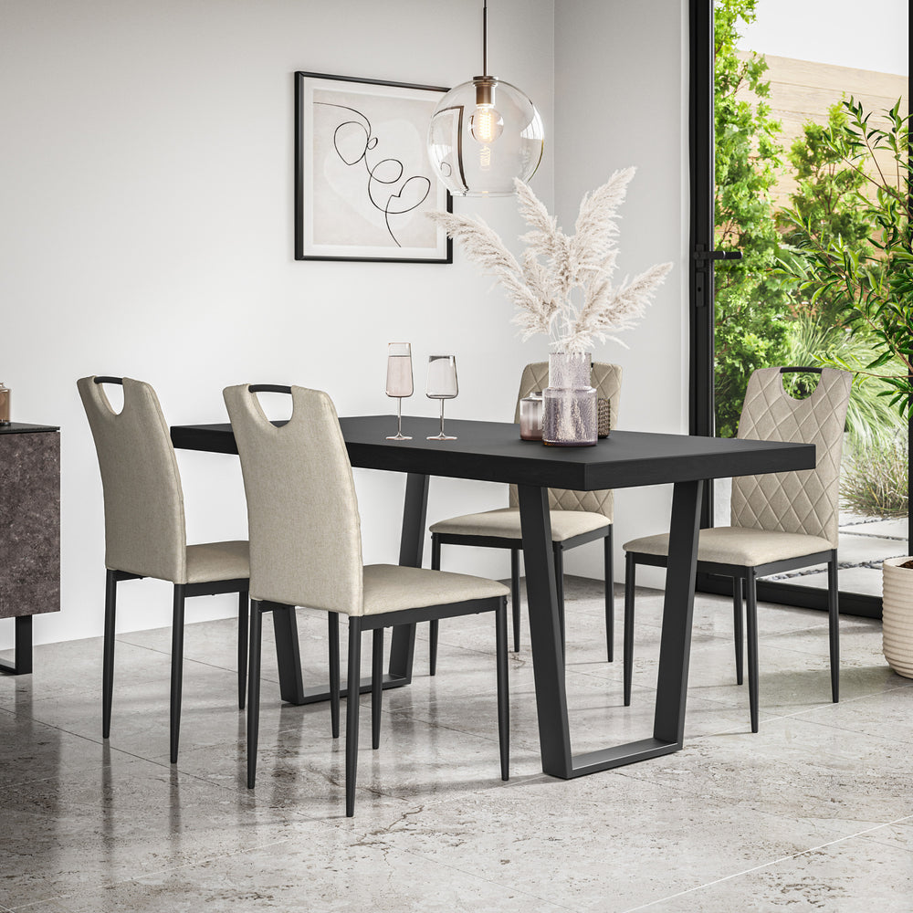 Aria Dining Table And Chairs - Black Table Top w Black Legs + Monza Dining Chair Set of 4/6