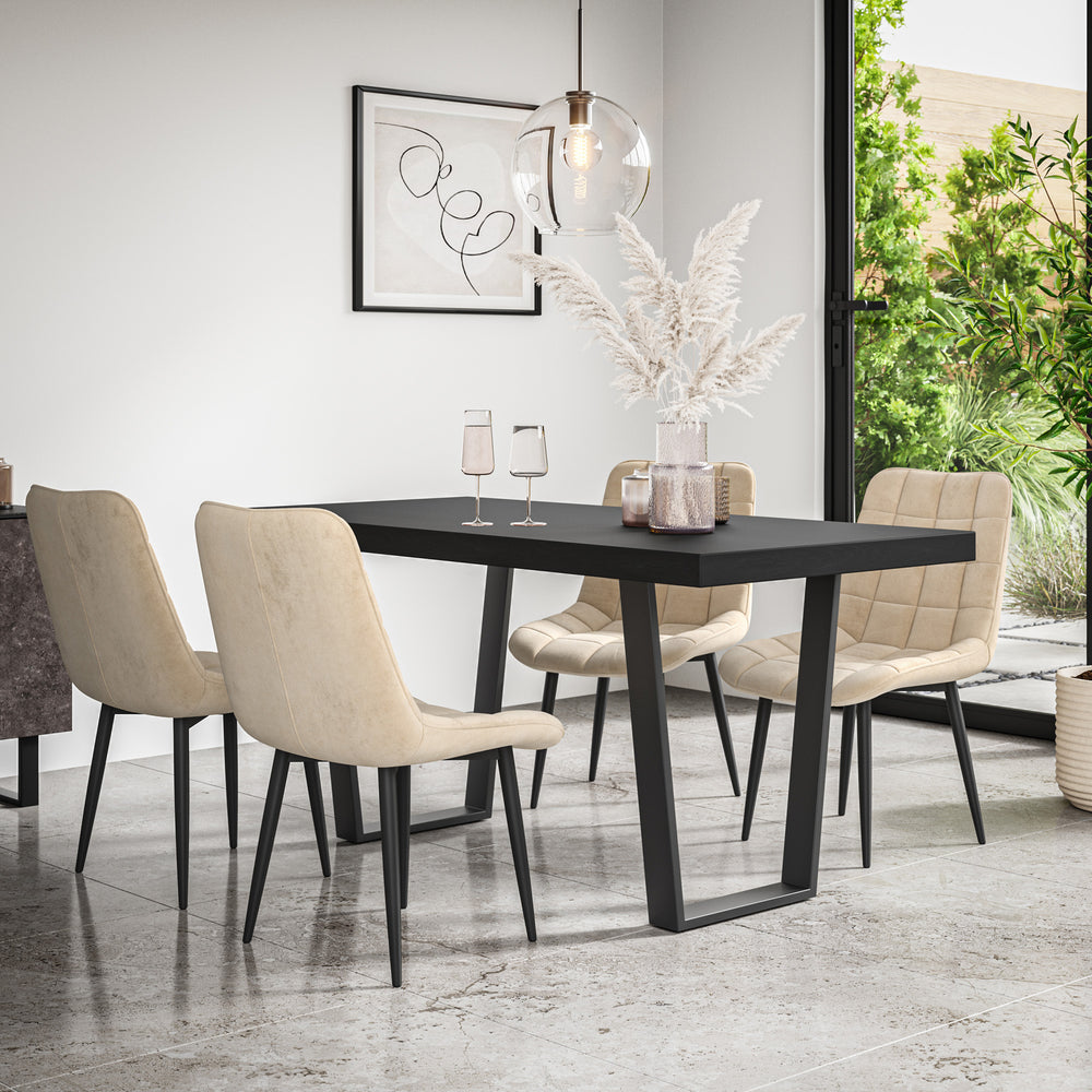 Aria Dining Table And Chairs - Black Table Top w Black Legs + Nova Dining Chair Set of 4/6