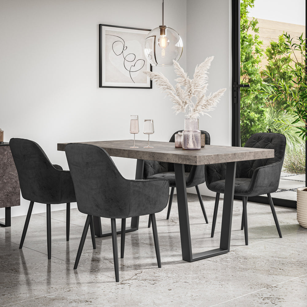 Aria Dining Table And Chairs -  Concrete Effect Table Top w Black Legs + Anika Dining Chair Set of 4/6