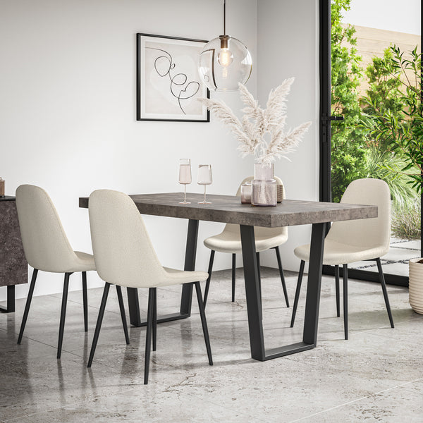 Aria Dining Table And Chairs -  Concrete Effect Table Top w Black Legs + Maya Boucle Dining Chair Set of 4/6