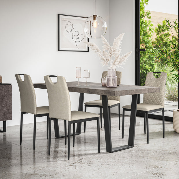 Aria Dining Table And Chairs - Concrete Effect Table Top w Black Legs + Monza Dining Chair Set of 4/6