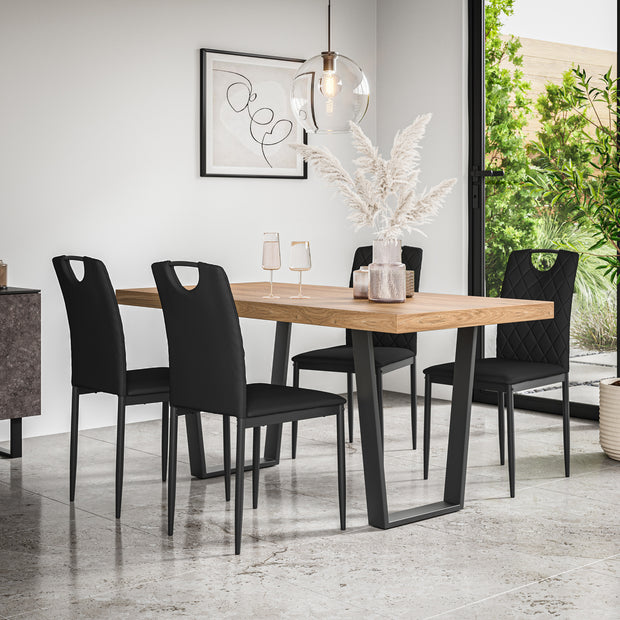 Aria Dining Table And Chairs - Oak Effect Table Top w Black Legs + Monza Dining Chair Set of 4/6