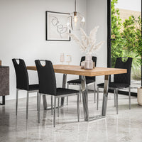 Aria Dining Table And Chairs - Oak Effect Table Top w Chrome Legs + Monza Dining Chair w Chrome Legs Set of 4/6