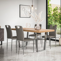 Aria Dining Table And Chairs - Oak Effect Table Top w Chrome Legs + Monza Dining Chair w Chrome Legs Set of 4/6