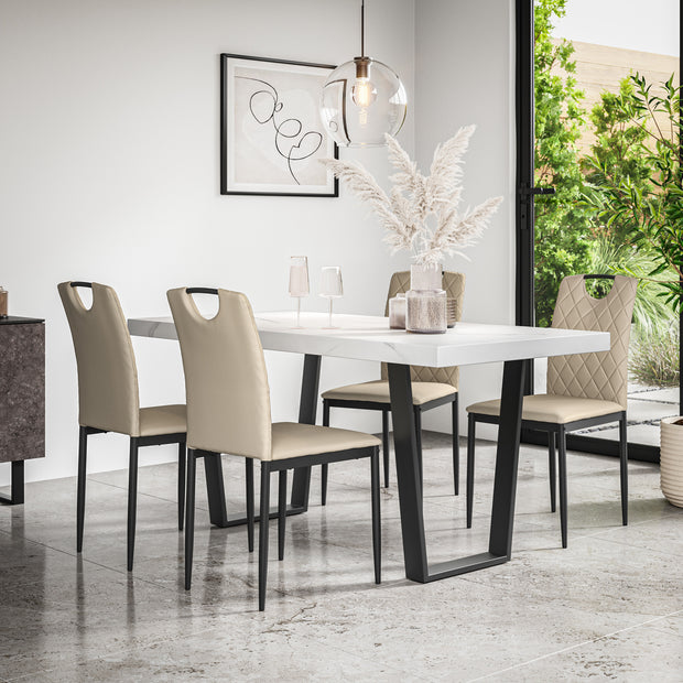Aria Dining Table And Chairs - White Marble Effect Table Top w Black Legs + Monza Dining Chair Set of 4/6