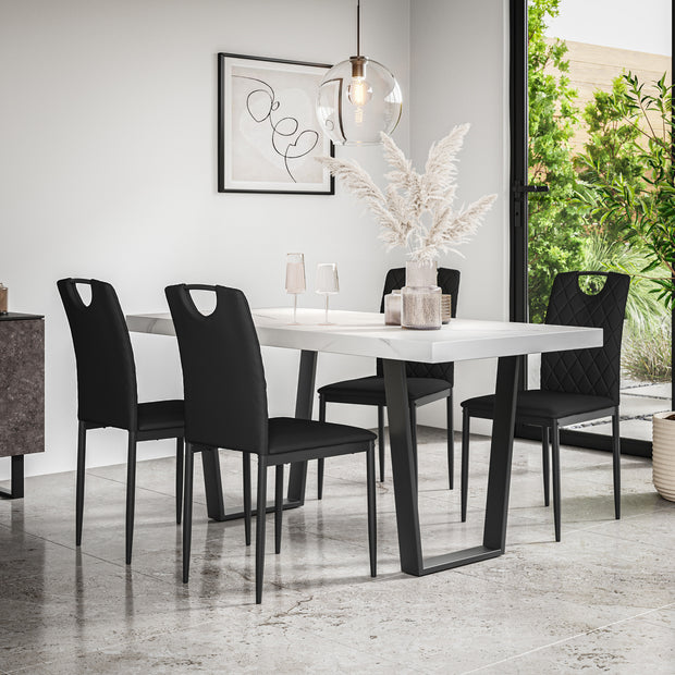 Aria Dining Table And Chairs - White Marble Effect Table Top w Black Legs + Monza Dining Chair Set of 4/6