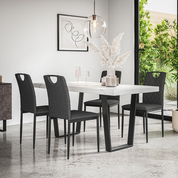 Aria Dining Table And Chairs - White Marble Effect Table Top w Black Legs + Monza Dining Chair Set of 4/6