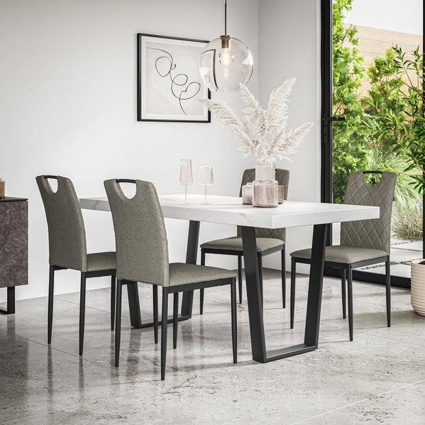 Aria Dining Table And Chairs - White Marble Effect Table Top w Black Legs + Monza Dining Chair Set of 4/6