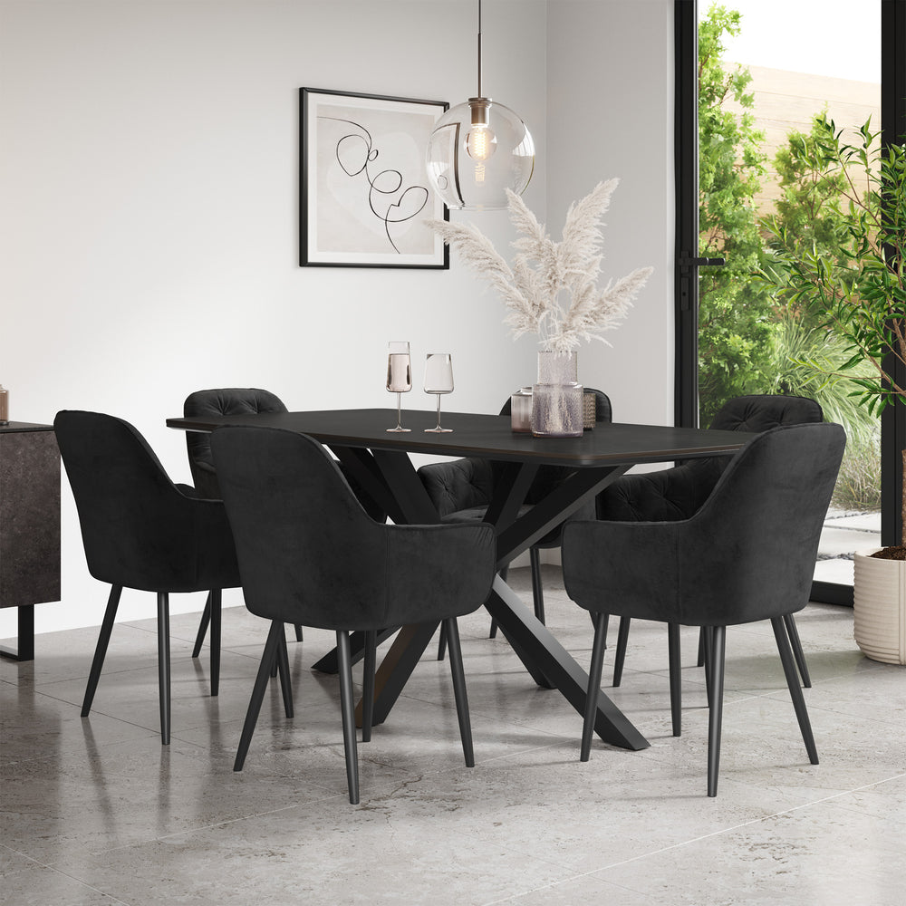 Juno Concrete Tabletop W Black Legs + Anika Velvet Dining Chair Set
