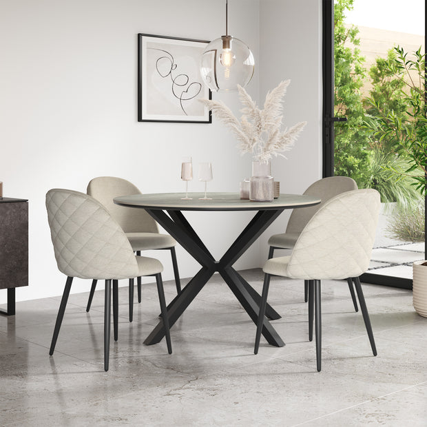 Calne Light Grey Tabletop W Black Legs + Raye Velvet Dining Chair Set