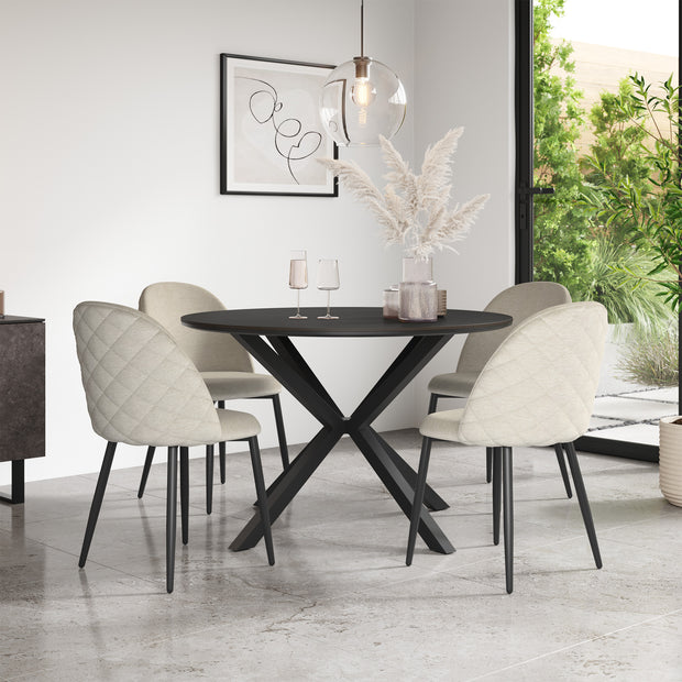 Calne Concrete Tabletop W Black Legs + Raye Velvet Dining Chair Set