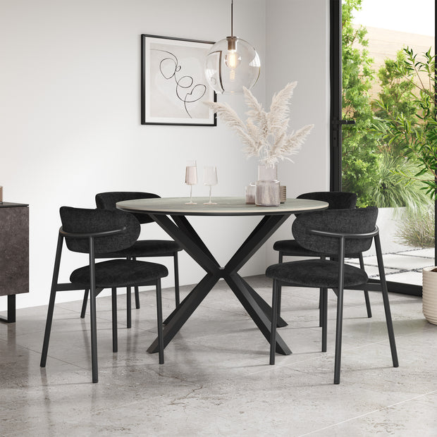 Calne Light Grey Tabletop W Black Legs + Myla Linen Dining Chair Set
