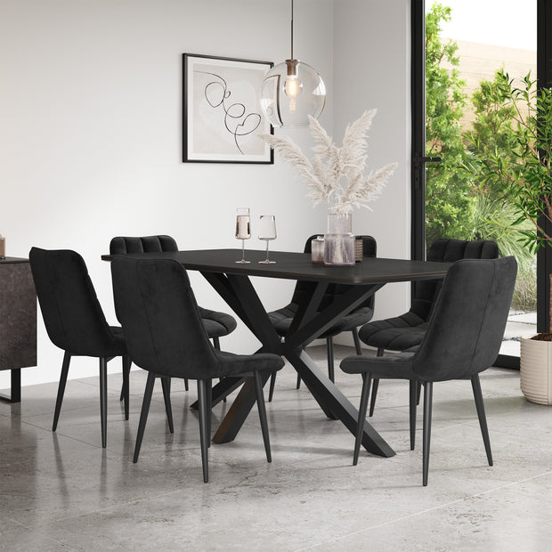 Juno Concrete Tabletop W Black Legs + Nova Velvet Dining Chair Set