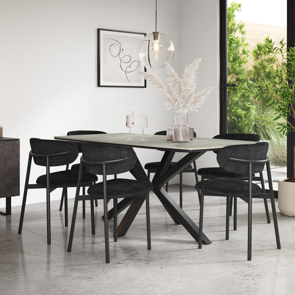 Juno Light Grey Tabletop W Black Legs + Myla Linen Dining Chair Set