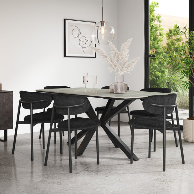 Juno Light Grey Tabletop W Black Legs + Myla Linen Dining Chair Set