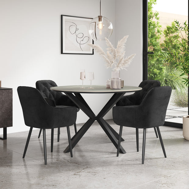 Calne Light Grey Tabletop W Black Legs + Anika Velvet Dining Chair Set Of 4