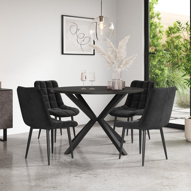 Calne Concrete Tabletop W Black Legs + Nova Velvet Dining Chair Set