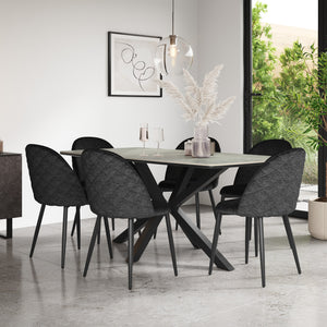 Juno Light Grey Tabletop W Black Legs + Raye Velvet Dining Chair Set