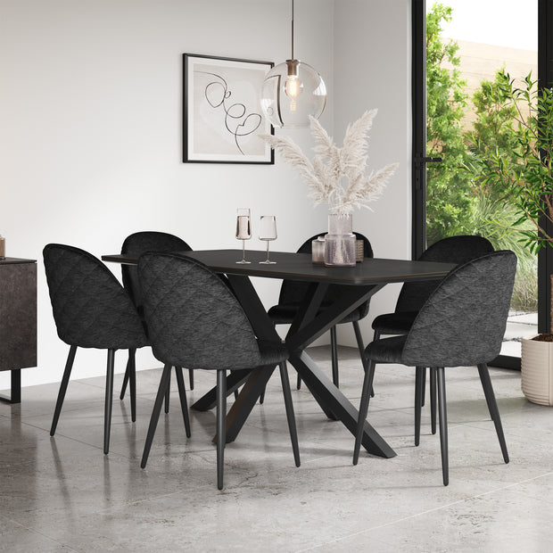 Juno Concrete Tabletop W Black Legs + Raye Velvet Dining Chair Set