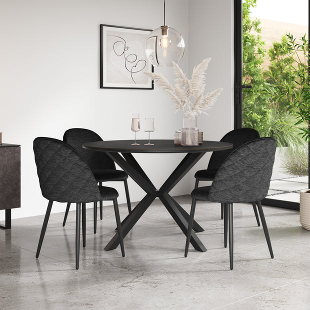 Calne Concrete Tabletop W Black Legs + Raye Velvet Dining Chair Set
