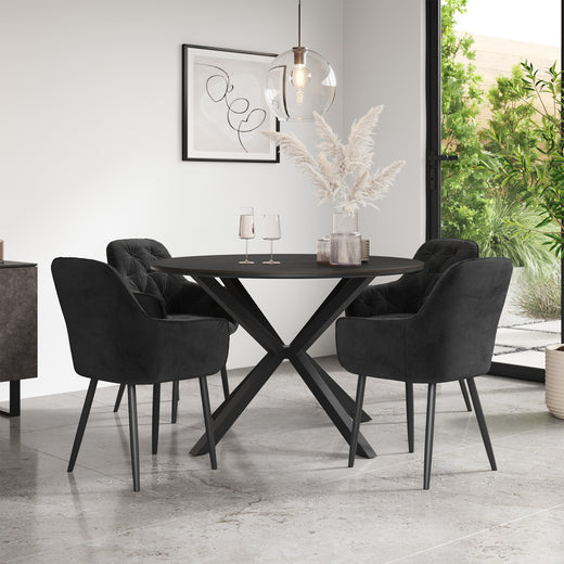 Calne Concrete Tabletop W Black Legs + Anika Velvet Dining Chair Set Of 4